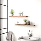PHPH 24 Inch Wood Floating Shelves for Wall, Wooden Wall Shelves for Bedroom, Set of 4 Light Brown