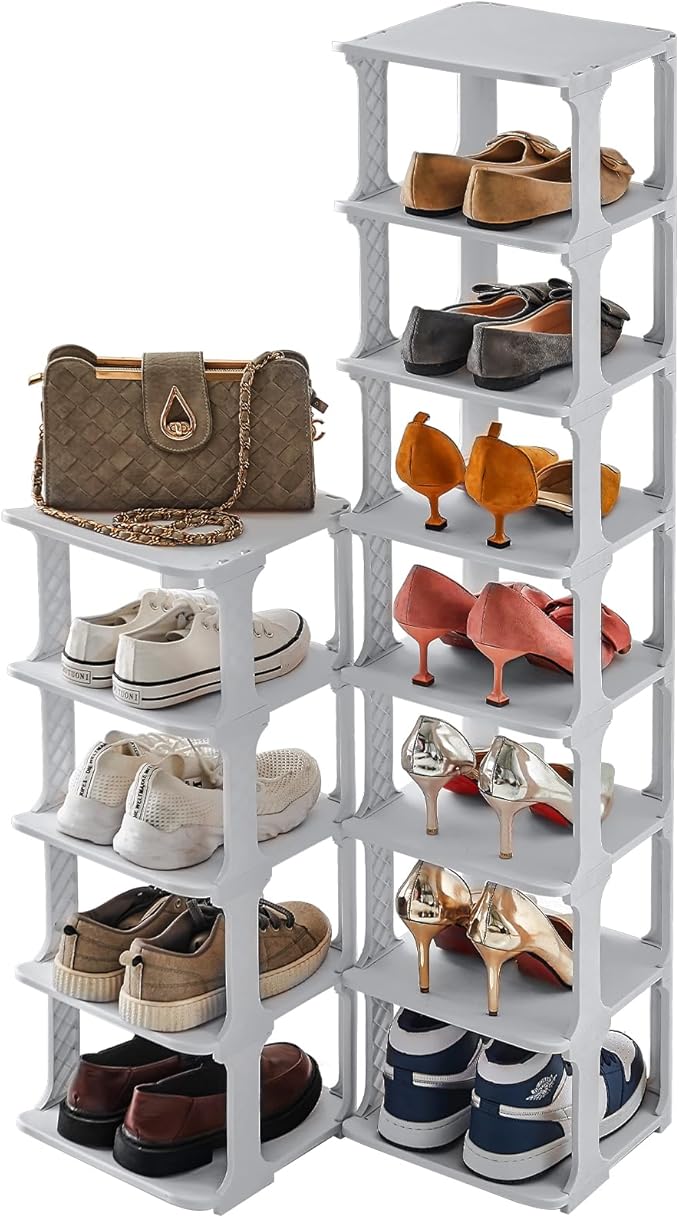 5 Tiers Shoe Rack Organizer for Closet Shoe Holder Storage Narrow Plastic Vertical, Free Standing Shoe Rack Shelf for Entrywa