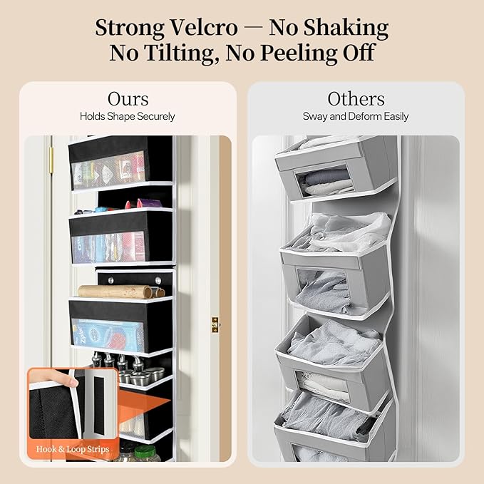 LAMU 6-Tier Over The Door Organizer, Swing - Proof Closet Door Organizer, Flexible 1 Split into 2 Over The Door Storage Organ