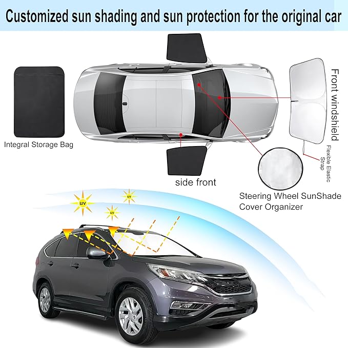 3PCS Car Window Shades Front Windshield Sun Shade Foldable Window Shade Custom Fit for Honda CR-V 2012-2016 Accessories Car Shades for Front Windows Anti-UV Rays Block Heat