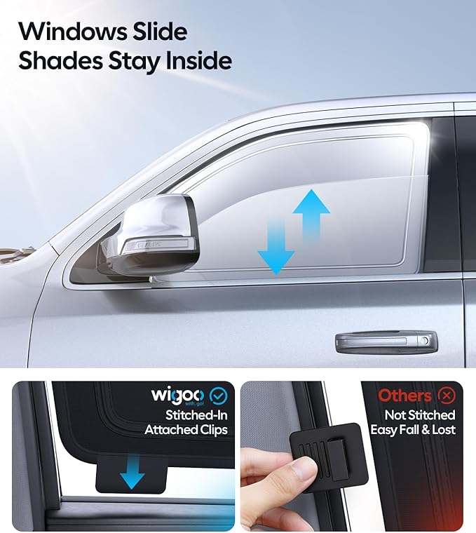 Wigoo 2026 Upgrade 6PCS Full Set Window Sunshade for Dodge Ram 1500 2019-2026 [7-Layer Cooler & Blacker, Ice-Crystal Tech] with Windshield for Sun Block, Baby, Camping, Privacy Napping, Relax