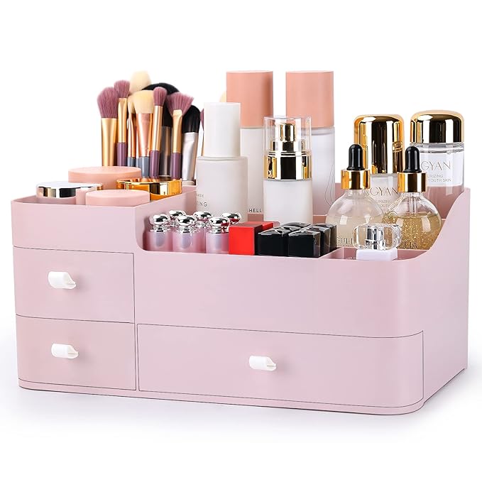 ONXE Makeup Organizer with Drawers,Large Capacity Countertop Organizer for Vanity,Bathroom and Bedroom Desk Cosmetics Organiz