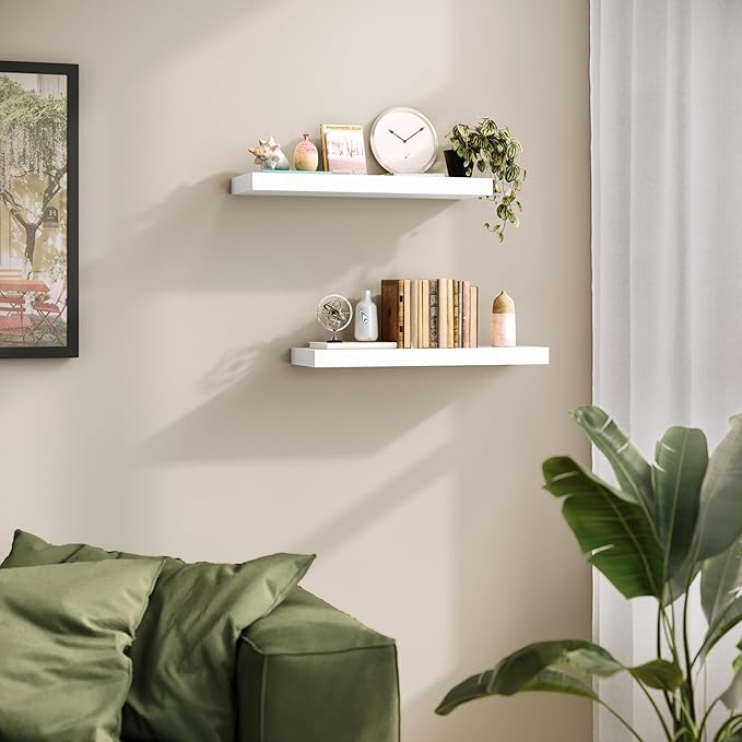 Ballucci Floating Shelves, 24" Wood Wall Shelf Set of 2, with Invisible Brackets for Bathroom, Living Room, Bedroom, Kitchen,