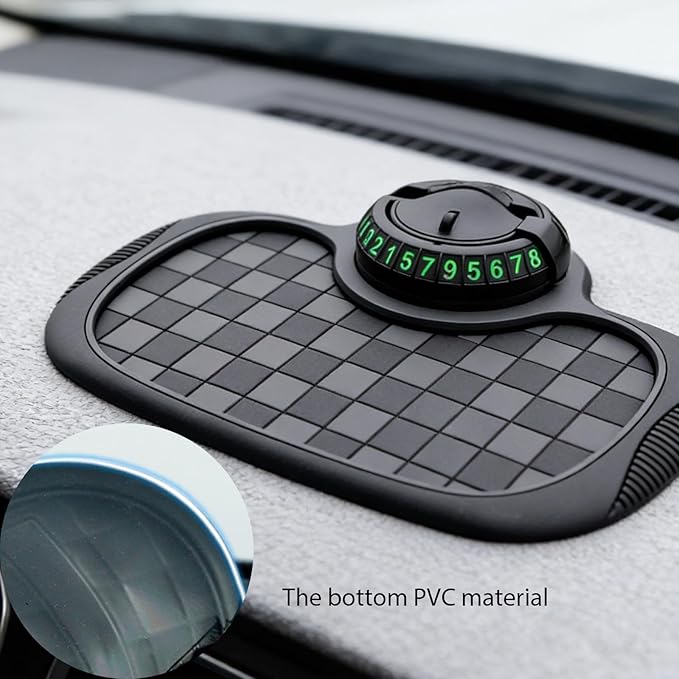 S-SNAIL-OO Multifunction Car Anti Slip Mat, 360° Rotatable Phone Holder Dashboard Pad with Temporary Parking Number, Rotatabl