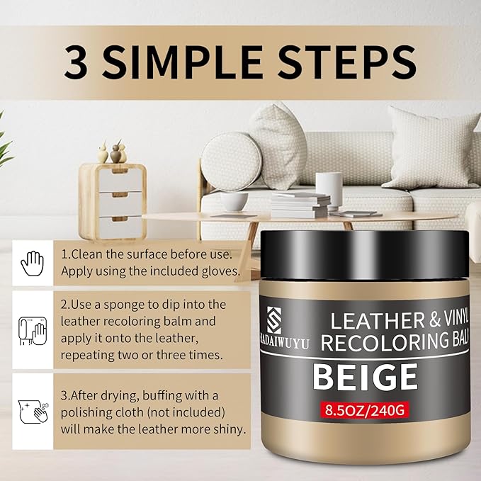 Leather Recoloring Balm,8.5oz Leather Color Restorer,Beige Leather Repair kit for Furniture and Car Interior,Leather Couch Sc