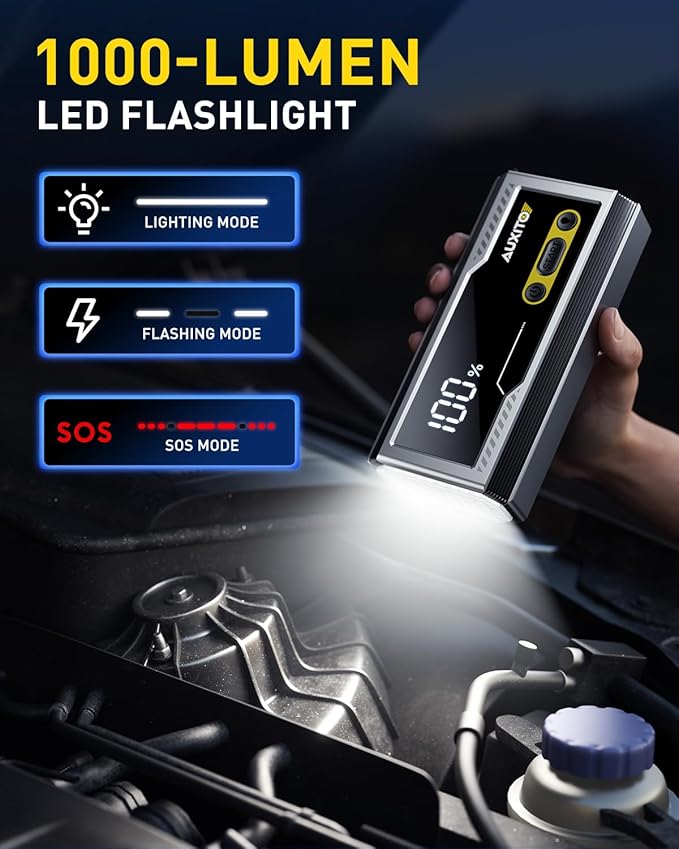 AUXITO 6000A Jump Starter, 12V Car Battery Jump Starter, Up to All Gas & 12L Diesel Engine with LED Display, Portable Jump