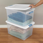 Sterilite 4-Pack 64 Quart Latching Box, Clear Plastic Storage Organizer Bins with White Lids - Large Stackable Containers for