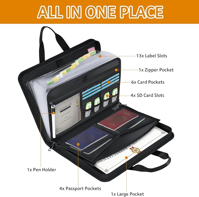 onvvippiv File Organizer Fireproof Expanding Accordion File Folder with Lock Zipper Labels13 Pockets Document Organizer Holde