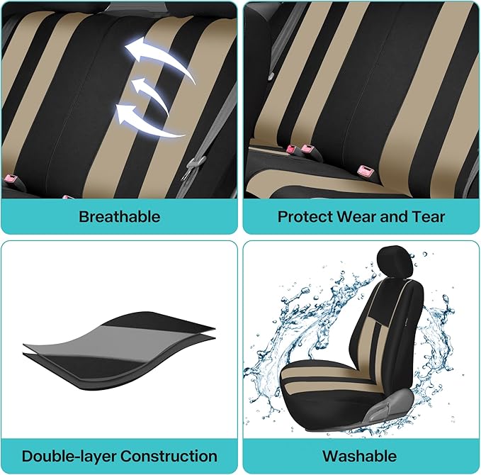 FH Group Car Seat Cover Full Set Striking Striped Car Seat Covers with Front Seat Covers and Rear Split Bench, Universal Fit 