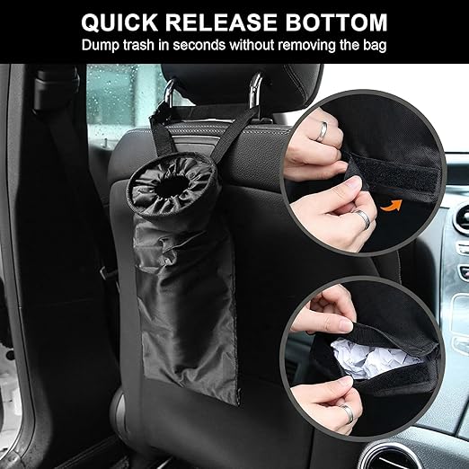 4 Pack Hanging Car Trash Bags, Washable Automotive Garbage Can for Back Seat with 4 Car Headrest Purse Hooks