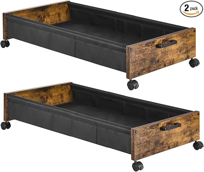 Under Bed Storage with Wheels, Wooden Under Bed Drawers On Wheels, Rolling Under Bed Shoe Storage, Space Saving, Rustic Brown
