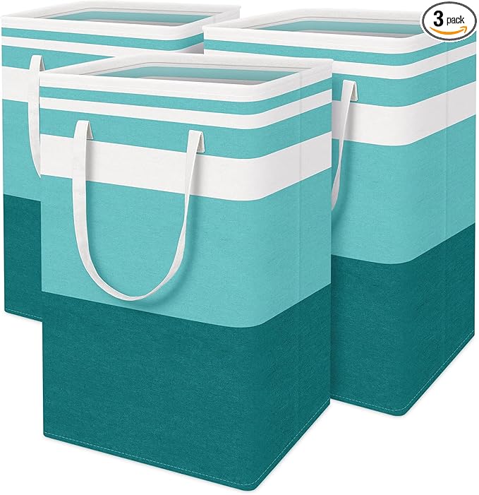 BlissTotes 3-Pack Laundry Basket, Freestanding＆Waterproof Laundry Hamper, Collapsible Tall Clothes Hamper with Easy Carry Han