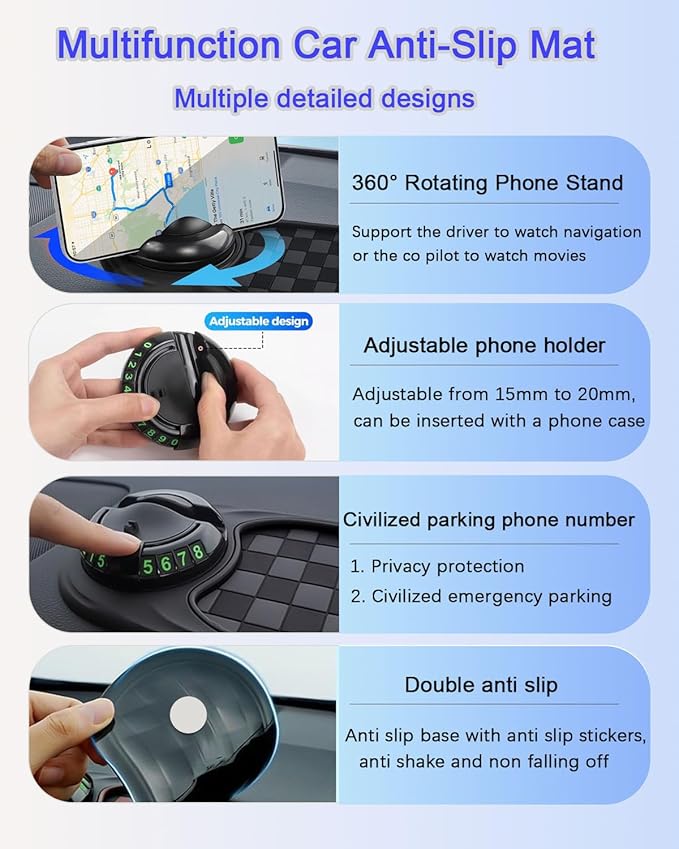 Multifunction Car Anti-Slip Mat, 3-in-1 Multifunctional Car Dashboard Mobile Phone Holder - Car Anti Slip Mat Phone Holder & 
