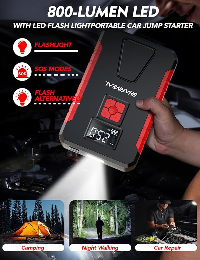 Sharmeal Jump Starter with Air Compressor, 5000A 160PSI Car Jump Starter Battery Pack (10.0L Gas/9.0L Diesel), Battery