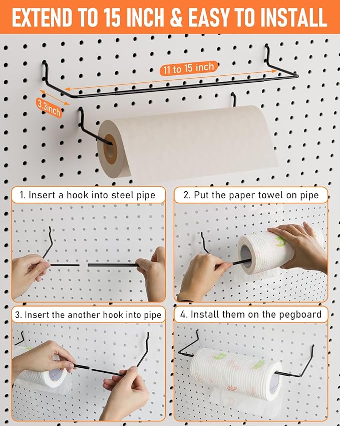 INCLY 276PCS Extra Thick 1/4" Pegboard Accessories Organizer Kit, Heavy Duty Black Pegboard Hooks with Bins & Paper Towel Hol