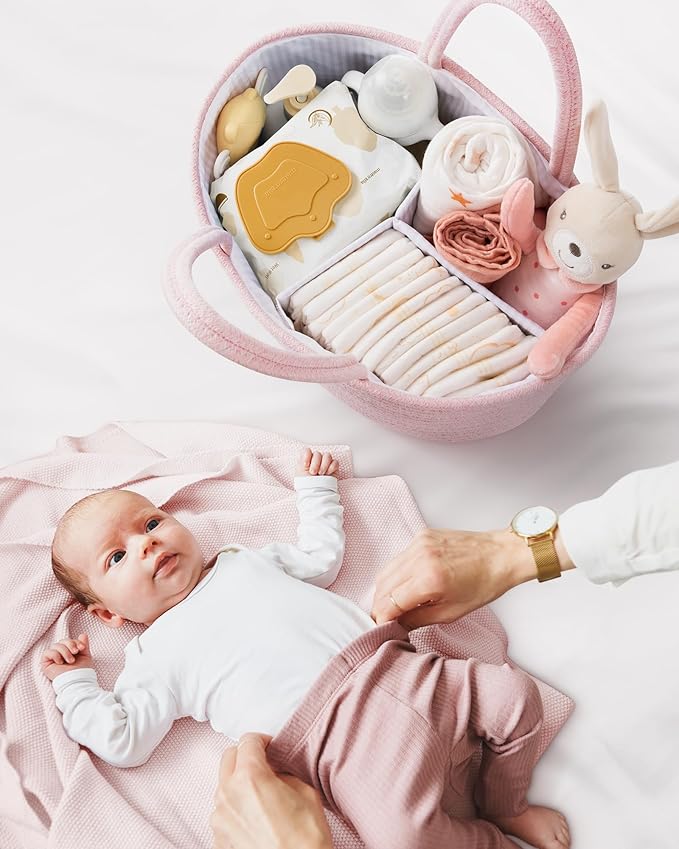 Maliton Baby Diaper Caddy Organizer, Cotton Rope Diaper Caddy Basket, Large Storage Basket for Newborn Boys and Girls, Gift f