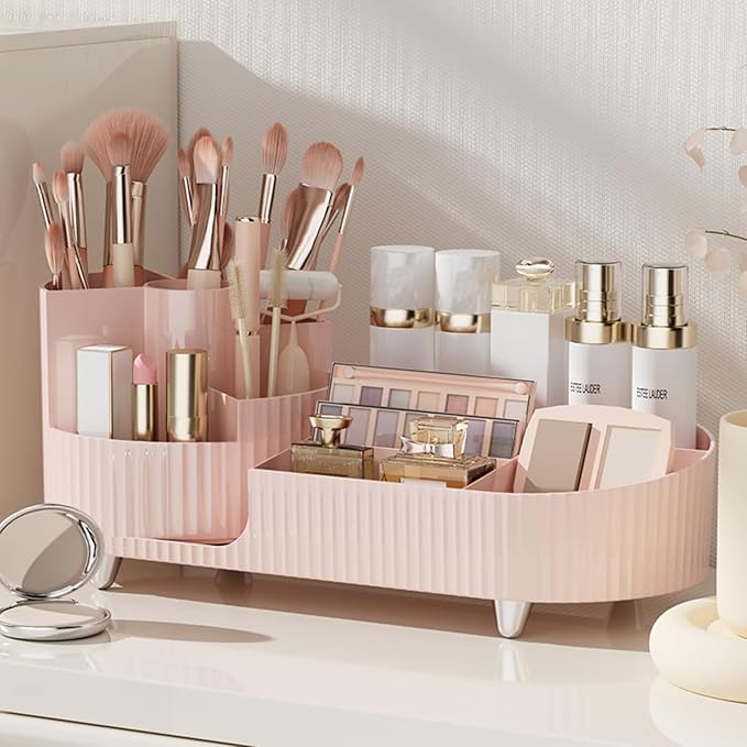Booklov Roating Makeup Caddy Organizer for Vanity, Large Capacity Cosmetic Display Case, Clear Acrylic Countertop Beauty Stor