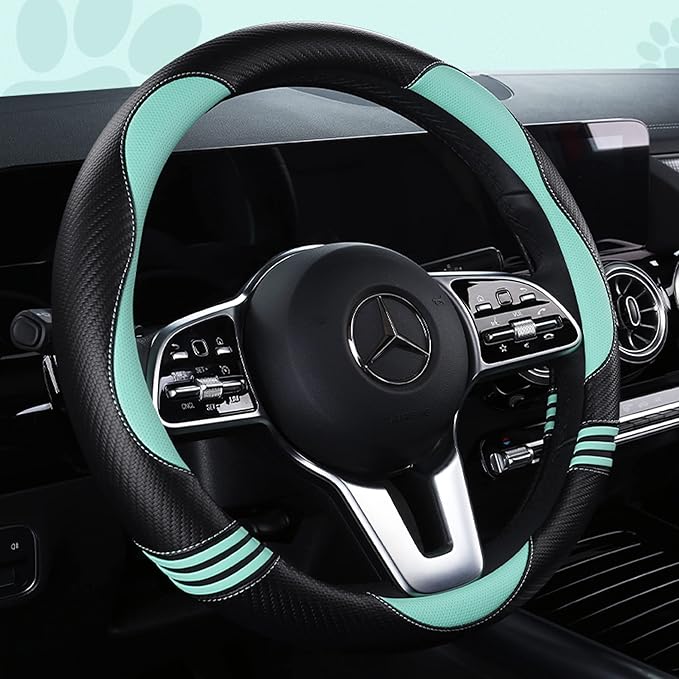 HighnessHwoo Car Steering Wheel Covers for Women Girl Padded Carbon Fiber PU Leather Cute Cartoon Auto Interior Accessories f