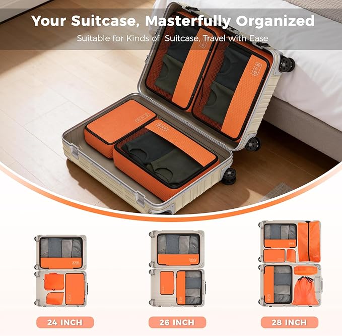 8-Piece Compression Packing Cubes for Travel, Bright & Lightweight Luggage Organizer System for Outdoor Travel & Adventure, S