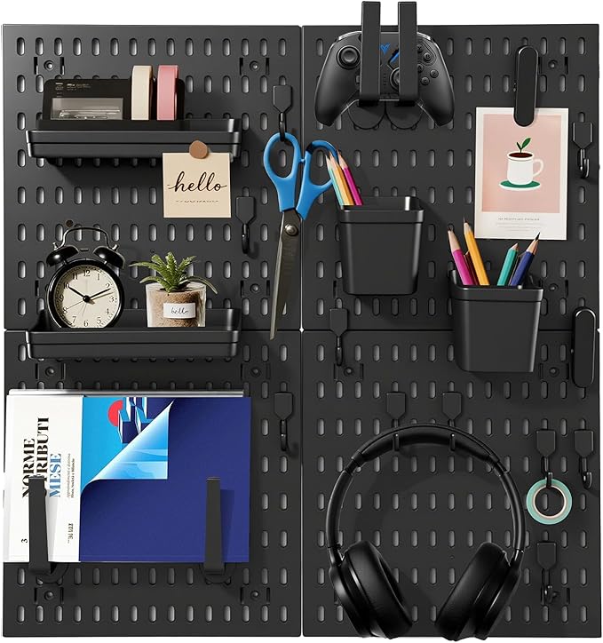 Pegboard Combination Kit, Modular White Pegboard Wall Organizer with 4 Pegboards & Accessories Hanging for Gaming Office Wall