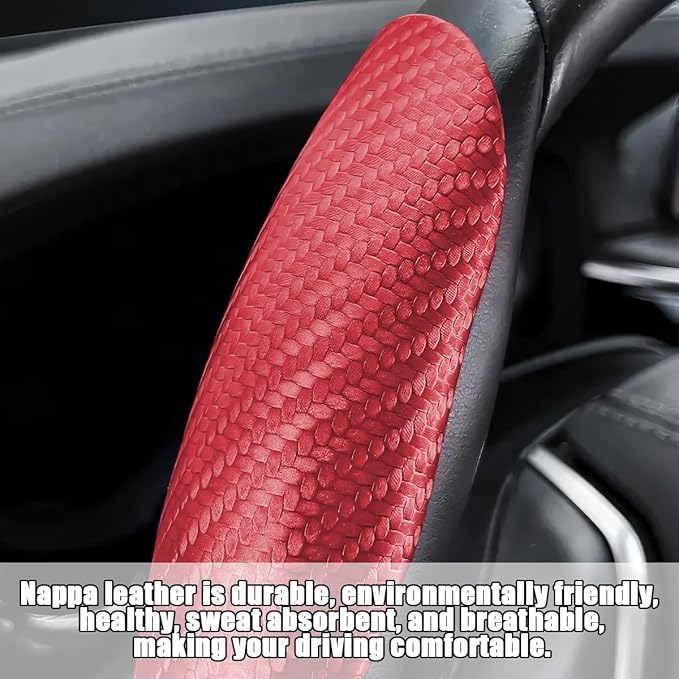 Mandark 3PCS Carbon Fiber Car Steering Wheel Cover, Anti-Skid Leather Vehicle Segmented Steer Wheel Protector, Auto Interior 
