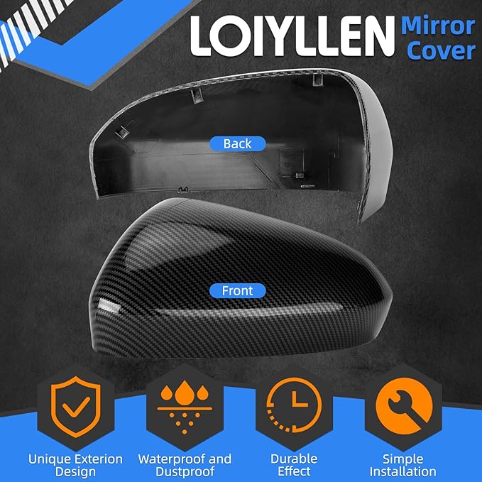 Driver Side Mirror Cover Replacement for Ford Fusion 2013 2014 2015 2016 2017 2018 2019 2020 2021 2022 - Left Side Mirror Covers, Rear View Mirror Cap Accessories Carbon Fibre, Without Lamp