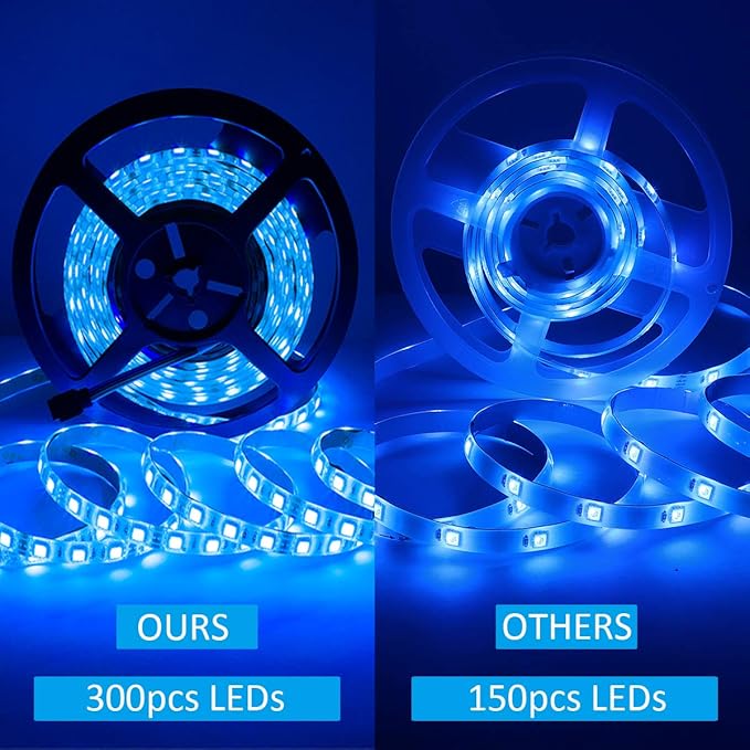 SUPERNIGHT LED Strip Lights 16.4FT SMD 5050 Waterproof 300LEDs RGB Flexible LED Light Strip Rope + 44Key IR Remote Controller for Bedroom TV Backlight Christmas Valentines(Not Include Power Adapter)