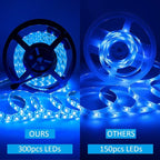 SUPERNIGHT LED Strip Lights 16.4FT SMD 5050 Waterproof 300LEDs RGB Flexible LED Light Strip Rope + 44Key IR Remote Controller for Bedroom TV Backlight Christmas Valentines(Not Include Power Adapter)