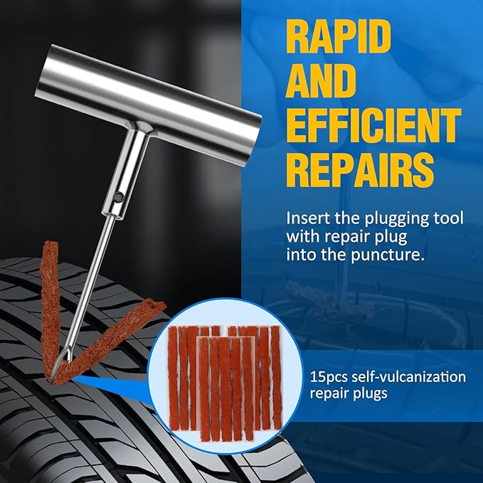 BETOOLL Universal Tire Repair Kit, Heavy Duty 22 Pcs Emergency Tire Plug Kit, for car Motorcycle, Truck, ARB，ATV, Tractor, RV