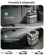 Corduroy Car Trash Can with Lid and Mesh Pockets - Leakproof Organizer,Multipurpose Waterproof Garbage Can/Trash Bin for Car(Black Floral-3 Gallons)