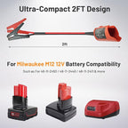 Jumper Cables Adapter for Milwaukee M12 12V Battery, 2FT 8AWG Portable Car Jump Starter Booster Cables, Automotive Emergency Power Tool for Car Truck SUV Jump Starting Using Tool (2FT 8AWG)