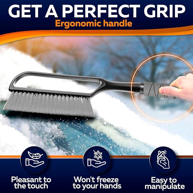 34.5" Snow Brush & Ice Scrapers for Car Windshield with Foam Grip for Cars Extendable, SUV, Trucks - Detachable Сar Scraper - No Scratch - Heavy Duty Handle, Snow Broom, Remover, Easy Scraper, Gray