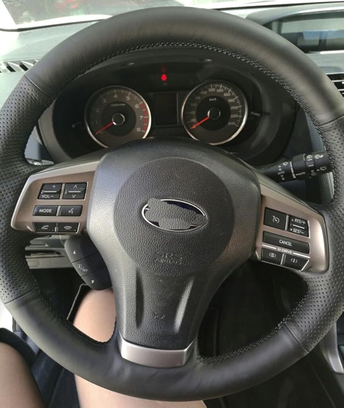 Eiseng DIY Steering Wheel Cover for Subaru Impreza 2013 2014 2015 2016 / Forester 2014-2016 / Outback Legacy 2012-2014 / XV Crosstrek 2013-2015 Interior Accessories Genuine Leather Sew (Black thread)
