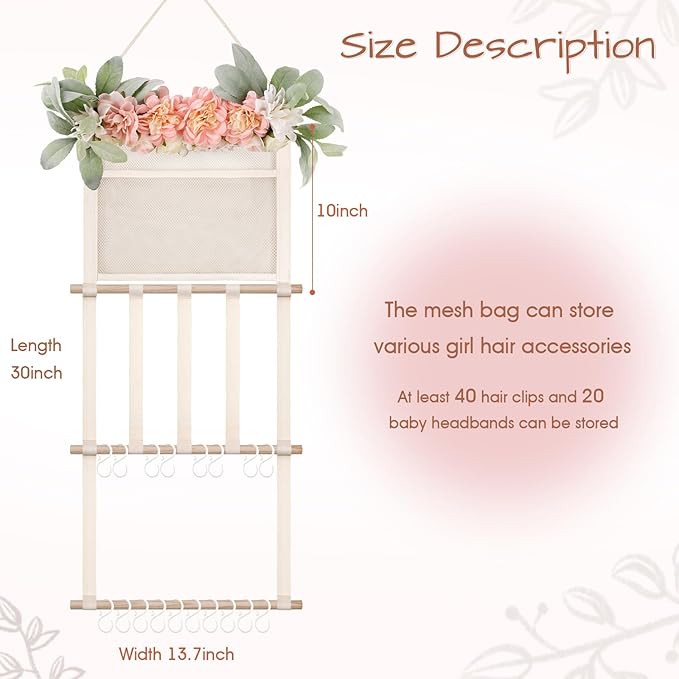 POVETIRE Headband Holder Hair Bows Organizer for Girls, Hair Accessories Display Storage Wall Hanging Decor for Baby Nursery 