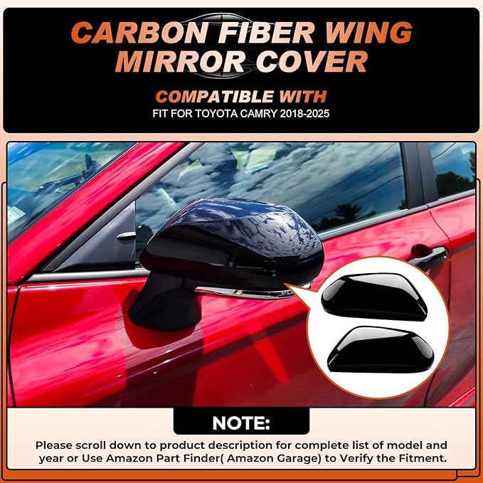 ACLONG Glossy Black Mirror Covers Fit for Toyota Camry 2018-2025 – Driver & Passenger Side Rearview Cap Replacement (1 Pair)
