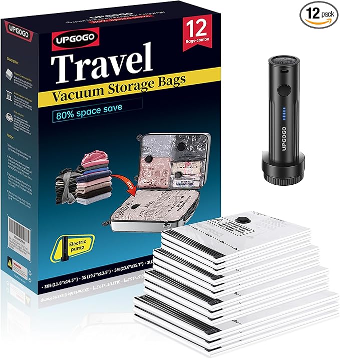 UPGOGO Travel Vacuum Bags for Luggage with Portable Electric Pump,Vacuum Seal Bags for Clothing,Packing Cubes Compression,Cru