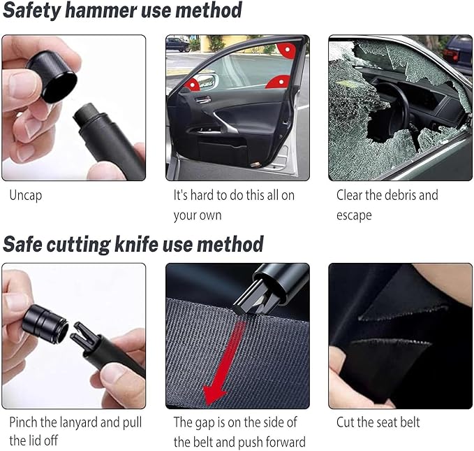 4 Packs SafeHammer Window Breaker Seatbelt Cutter, 2026 Upgraded Safe Hammer Glass Breaker Under Water, Car Emergency 2-in-1 