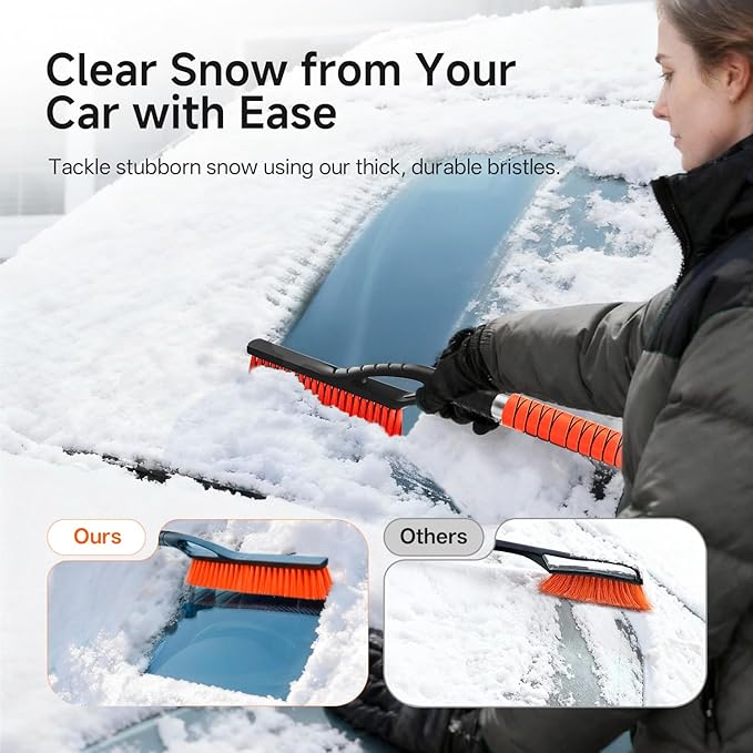 DMJN [2026 Upgraded 27'' Snow Brush and Ice Scrapers for Car Windshield [One-Wipe Clean] Detachable Snow Brush for Car with Ergonomic Foam Grip for Cars, Trucks, SUVs