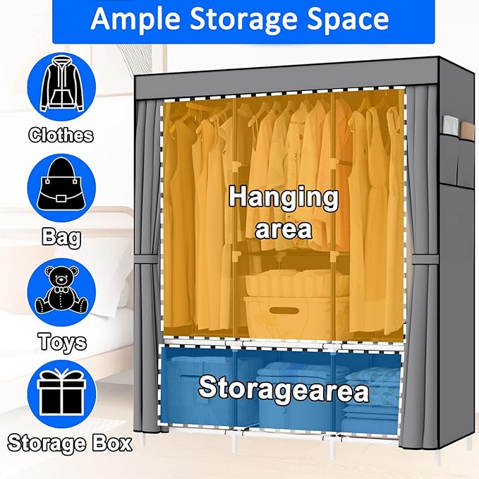 1PC Multifunctional Simple Wardrobe, Fabric Cabinet, organizing Cabinet, Metal Frame, Steel Pipe Reinforcement, Portable and 