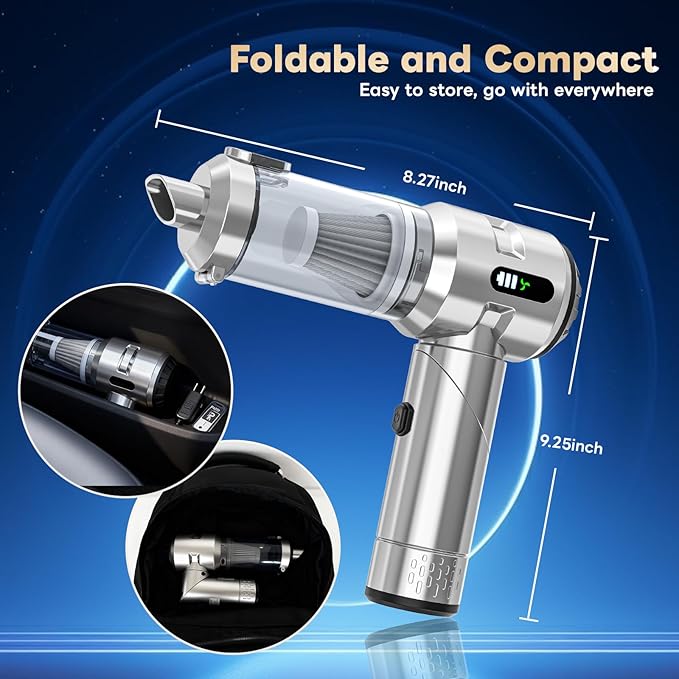 【Upgraded Version】Sycoodeal Car Vacuum Cleaner,Mini Portable Vacuum Cordless,25000PA Powerful Strong Cyclonic Suction USB Rec