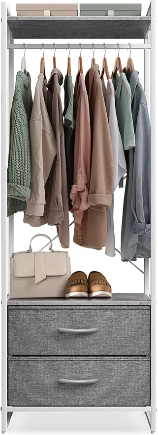 Sorbus Clothing Rack with Drawers - Clothes Stand Dresser - Wood Top, Steel Frame, & Fabric Drawers - Tall Closet Storage Org