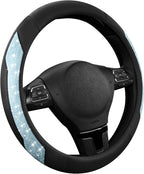 PIC AUTO Steering Wheel Cover, Light Blue Sparkly Crystal Bling Glitter with Leather, Universal Fit 14.5"-15.5" Steering Whee
