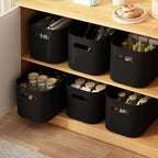 ORGIDOL 6 Pack Black Storage Bins with Lids Stackable Storage Container for Organizing, Black Storage Boxes with Handle for S