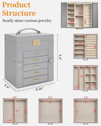 TORIBIO Large Jewelry Box for Women, Leather Jewelry Organizer with Mirror & Lock, 6-Tier Jewelry Storage Case for Girls/Wome