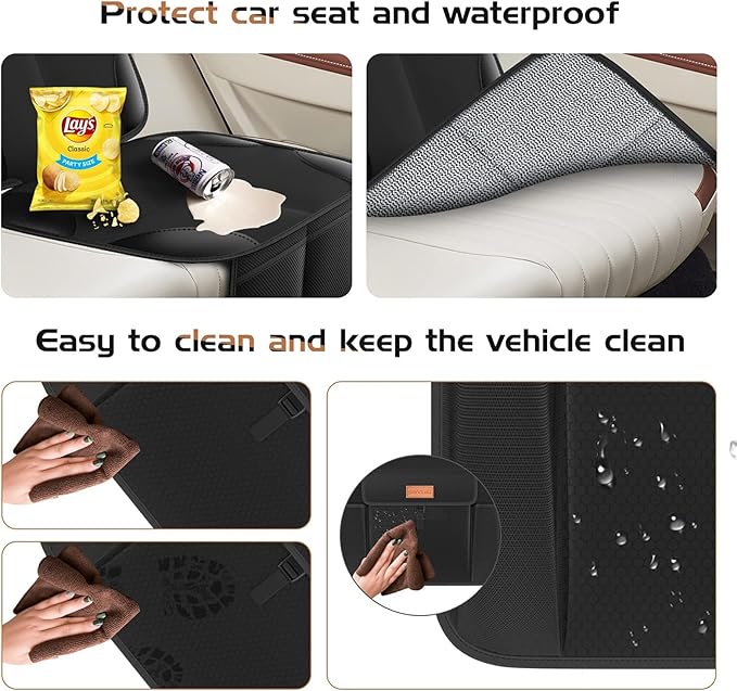 SMART ELF Non-Slip Backing Backseat Car Organizer Kick Mat with Storage Pockets, Large Waterproof Baby Car Seat Protector for Leather and Fabric (Black)