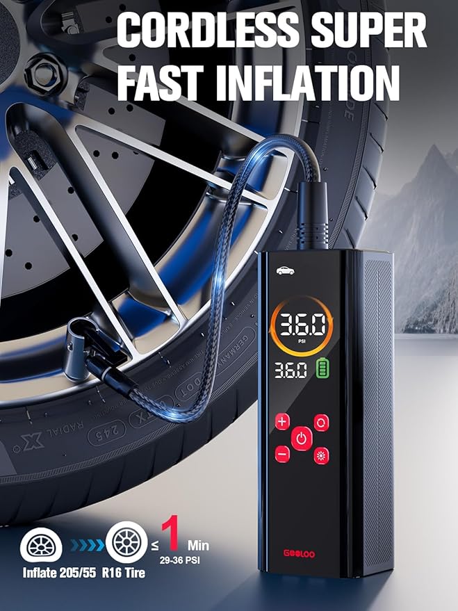 GOOLOO AP150 PRO Tire Inflator Portable Air Compressor, Upgraded UI Color LED Screen & 4X Faster Car Air Pump with Pressure Gauge, 12V Electric Tire Pump with Auto Shut-off for Car,Bike,Ball