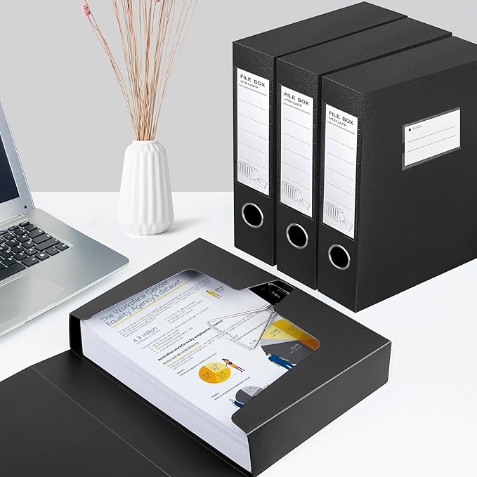 HUA JIE 2 Pack A4 Storage File Boxes Archives Case,65mm Spine,Box File Document Storage Box with Metal Clip for Office School
