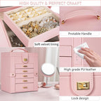 AKOZLIN Large Jewelry Box Organizer Functional with Big Mirror, Leather Jewelry Storage Case for Women Girls Ring Necklace Ea