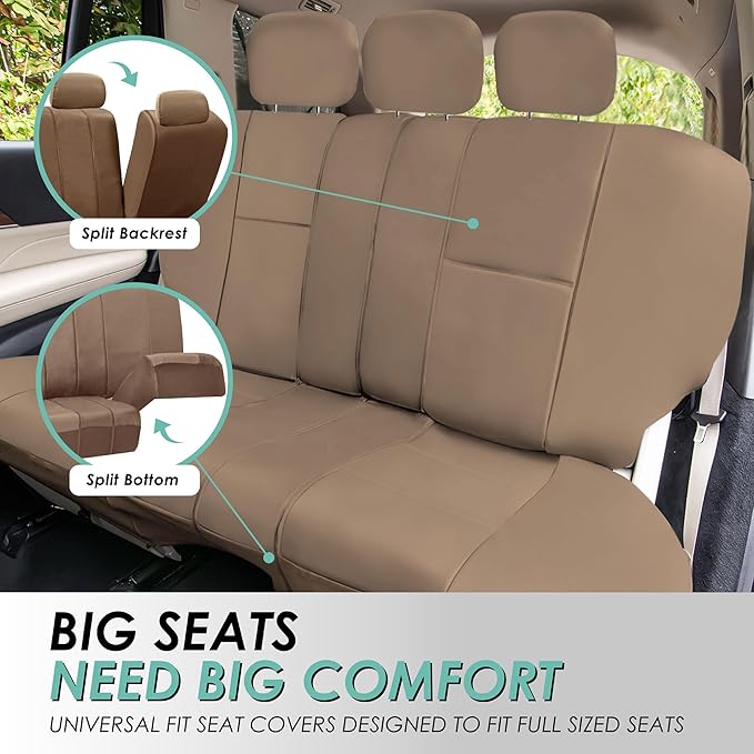 FH Group Car Seat Covers PU Leather 3 Row 8 Seater Car Seat Covers, Airbag Compatible and Split Bench - Fit Most Car, Truck, 