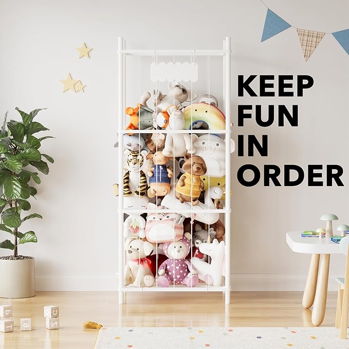 SpaceAid Stuffed Animal Storage Organizer, Wood Animals Zoo Toy Plushies Storage Holder, Large Capacity Plush Toy Cage for Pl